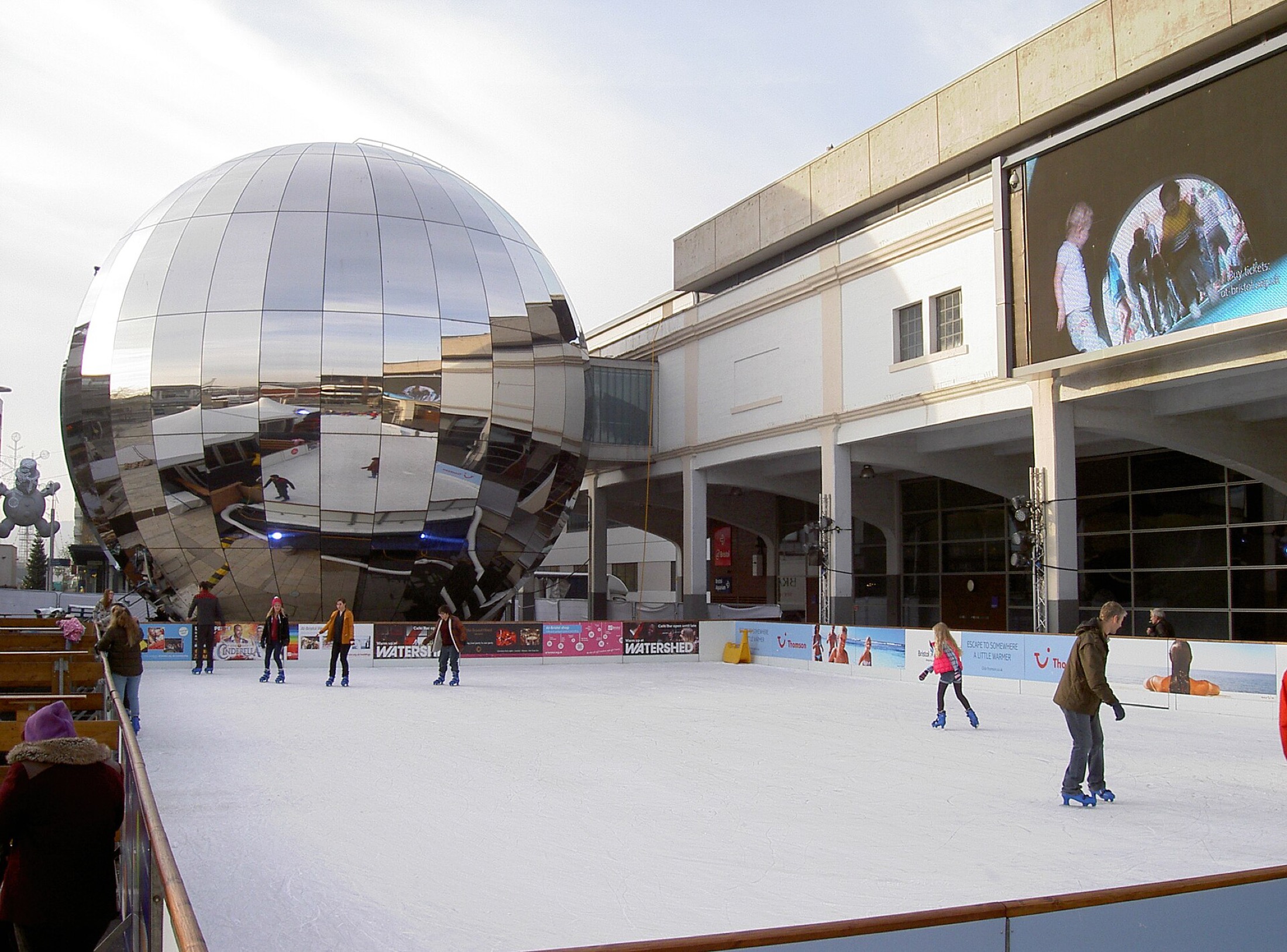 Seasonal skating rink inside a shopping complex